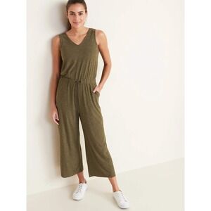 Old Navy Breathe ON Jumpsuit Heathered Olive Green Wide Leg Sleeveless EUC M